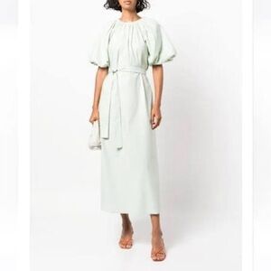 Reformation Lloyd Puff Sleeve Belted Midi Dress Pistachio Green Size L
